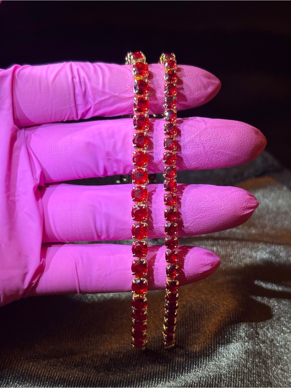 2 Yellow Gold Red Tennis CZ Bracelet 8 in.